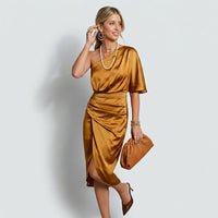 Paula | Damen Festliches One-Shoulder Midikleid - Gold