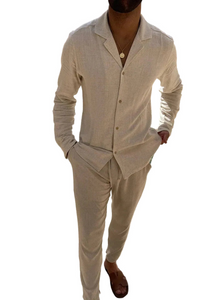 Abgestimmtes Herrenhemd- und Hosen-Set - Beige