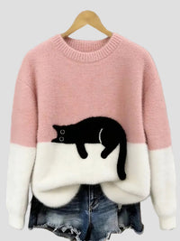 Luna | Damenpullover mit Katzenmotiv - Rosa
