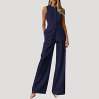 Alwine | Damen Hosenanzug Ärmellos Weite Hose Zweiteiler - Marineblau
