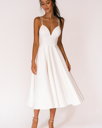 Amalia | A-Linien Midikleid für Feste - Weiß