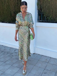 Amara | Damen Paisley Langarm Blusenkleid - Grün