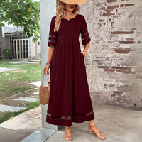 Amelie | Damen Elegantes Rundhalsausschnitt Maxikleid - Bordeaux