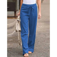 Amelie | Damen Weite Palazzo Hose mit Bindegürtel - Blau