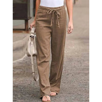 Amelie | Damen Weite Palazzo Hose mit Bindegürtel - Braun