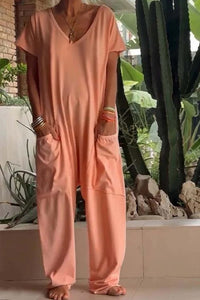 Amira | Damen V Ausschnitt Kurze Ärmel Jumpsuit - Orange