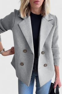 Emma | Damen Blazer mit Strickärmeln und Knöpfen - Grau