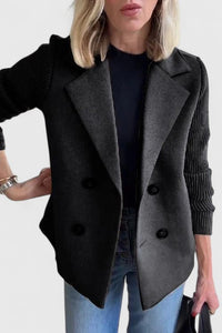 Emma | Damen Blazer mit Strickärmeln und Knöpfen - Schwarz