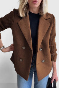 Emma | Damen Blazer mit Strickärmeln und Knöpfen - Dunkelbraun