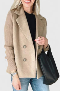 Emma | Damen Blazer mit Strickärmeln und Knöpfen - Khaki