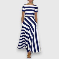 Ana | Damen Casual Kurzen Ärmeln Gestreiftes Maxikleid - Blau