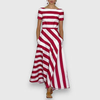 Ana | Damen Casual Kurzen Ärmeln Gestreiftes Maxikleid - Rot
