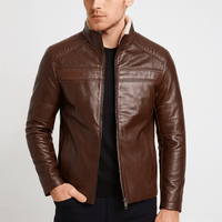 Andreas | Herren Sportliche Reißverschluss Lederjacke - Braun