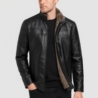 Andreas | Herren Sportliche Reißverschluss Lederjacke - Schwarz