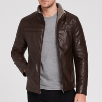 Andreas | Herren Sportliche Reißverschluss Lederjacke - Dunkelbraun