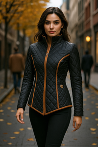 Anna | Damen Reißverschluss Rautensteppjacke - Schwarz