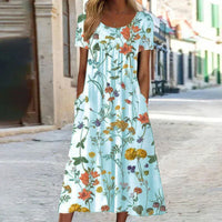 Annabella | Damen Blumen Midi Sommerkleid - Hellblau