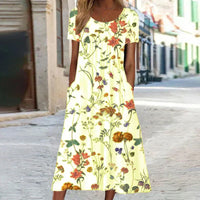 Annabella | Damen Blumen Midi Sommerkleid - Gelb