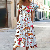 Annabella | Damen Blumen Midi Sommerkleid - Rot