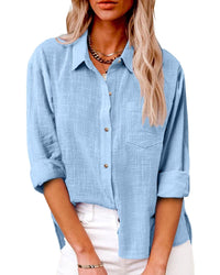 Annelis | Damen Hemdbluse Langarm mit Kragen - Hellblau