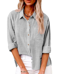 Annelis | Damen Hemdbluse Langarm mit Kragen - Grau