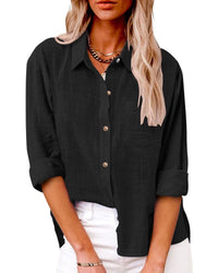 Annelis | Damen Hemdbluse Langarm mit Kragen - Schwarz