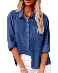 Annelis | Damen Hemdbluse Langarm mit Kragen - Blau