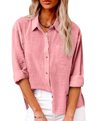Annelis | Damen Hemdbluse Langarm mit Kragen - Rosa