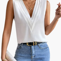 Annemarie | Damen Ärmellose V-Ausschnitt Bluse - Weiß