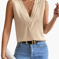 Annemarie | Damen Ärmellose V-Ausschnitt Bluse - Beige