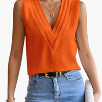 Annemarie | Damen Ärmellose V-Ausschnitt Bluse - Orange