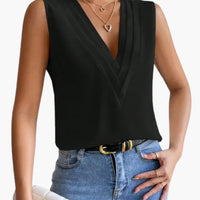 Annemarie | Damen Ärmellose V-Ausschnitt Bluse - Schwarz