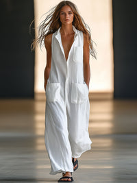 Annerose | Damen Ärmellos Weites Bein Jumpsuit - Weiß