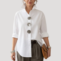 Annika | Damen Button-Down Langarm Hemdbluse - Weiß
