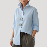 Annika | Damen Button-Down Langarm Hemdbluse - Blau