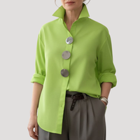 Annika | Damen Button-Down Langarm Hemdbluse - Grün