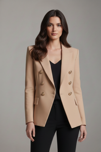 Annika | Damen Eleganter Knöpfen Zweireiher Blazer - Khaki
