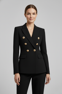 Annika | Damen Eleganter Knöpfen Zweireiher Blazer - Schwarz