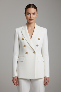 Annika | Damen Eleganter Knöpfen Zweireiher Blazer - Weiß