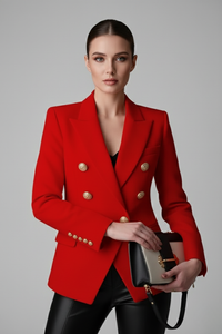 Annika | Damen Eleganter Knöpfen Zweireiher Blazer - Rot
