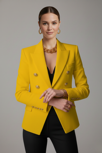 Annika | Damen Eleganter Knöpfen Zweireiher Blazer - Gelb