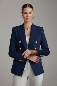 Annika | Damen Eleganter Knöpfen Zweireiher Blazer - Blau