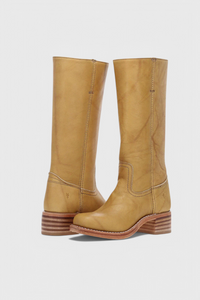 Annika | Damen Kniehohe Blockabsatz Lederstiefel - Gelb