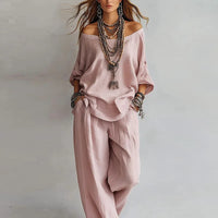 Annika | Damen Off Shoulder Zweiteiler Set - Rosa