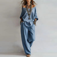 Annika | Damen Off Shoulder Zweiteiler Set - Blau