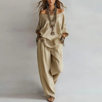 Annika | Damen Off Shoulder Zweiteiler Set - Khaki