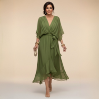 Annika | V-Ausschnitt Wickelkleid Midi - Grün