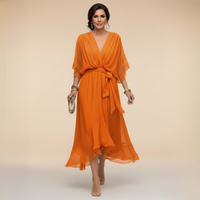Annika | V-Ausschnitt Wickelkleid Midi - Orange