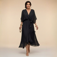 Annika | V-Ausschnitt Wickelkleid Midi - Schwarz