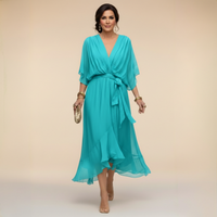 Annika | V-Ausschnitt Wickelkleid Midi - Marine Blau